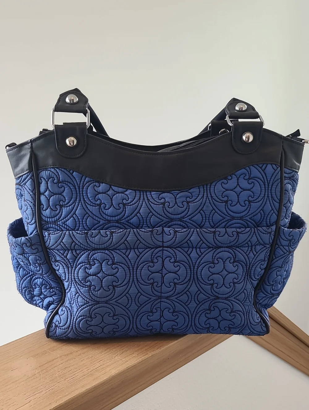 Petunia Pickle Bottom Royal Blue Quilted Tote with Black Trim